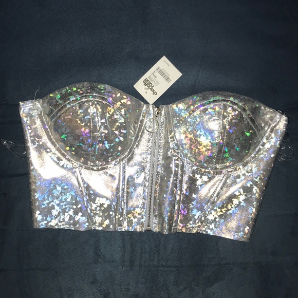 Charlotte Russe Tops - CHARLOTTE RUSSE Holographic Zip Rave Festival Top